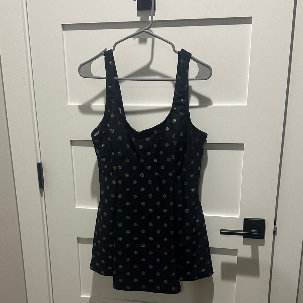 Black and Gold Polka Dot Women's swim dress vintage style by Girl Howdy